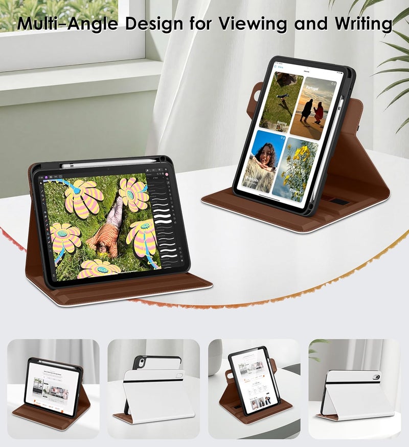 DTTO for iPad A16 Case, iPad 11th / 10th Generation Case (2025/2022), 360 Degree Rotating Premium Leather Folio Stand Cover with Pencil Holder, White - Image 2